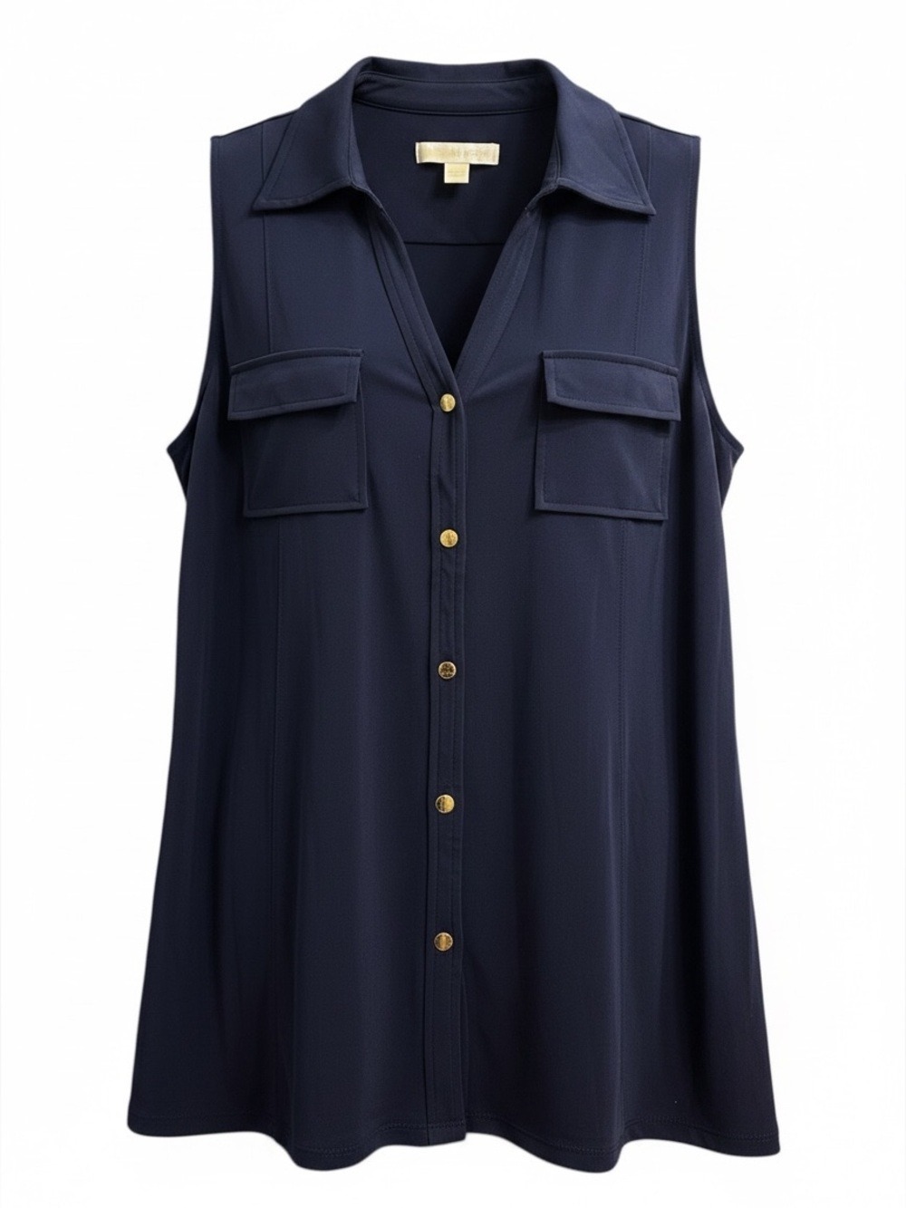 Michael Kors Navy Sleeveless Gold Snap Top